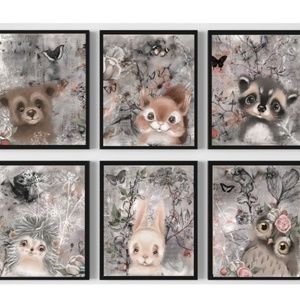 Set of 6 Baby Woodland Animals UNFRAMED Wall Art Prints Baby Shower Nursery Gift